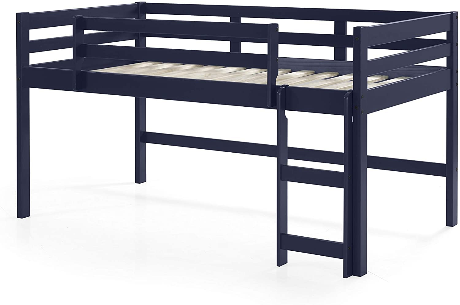 Harper & Bright Designs Low Loft Bed Twin Size Wooden Loft Bed Frame with Ladder for Kids, Navy Blue - Perfect for Small Bedrooms, Kids' Rooms & Space-Saving Solutions