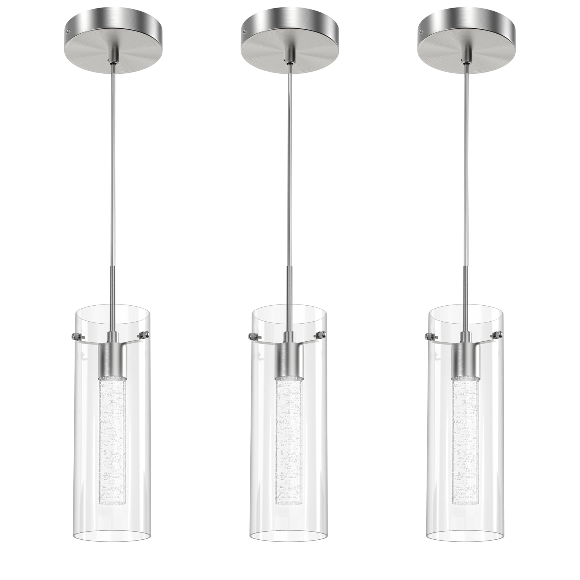Modern LED Crystal Pendant Ceiling Light Fixture - 3 Pack Bubble Glass Kitchen Island Hanging Lights for Dining Room, Bar, and Home Decor | Energy Efficient Integrated 1-Light Fixture