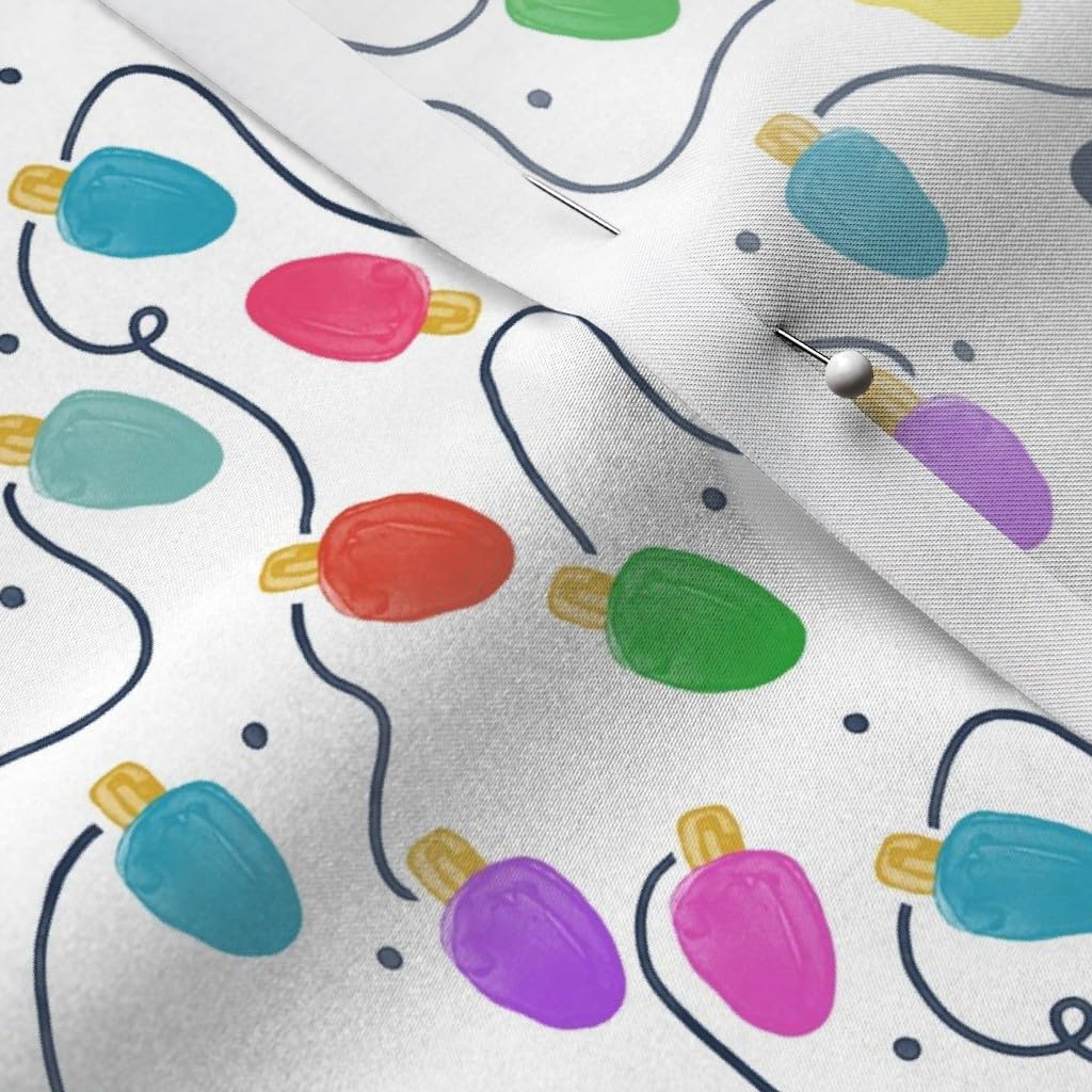 Small Christmas Lights String Light Winter Seasonal Printed Satin Fabric by The Yard - Perfect for Sewing Lining, Apparel, Fashion Blankets & Holiday Decor | Festive Home Decor & DIY Craft Projects
