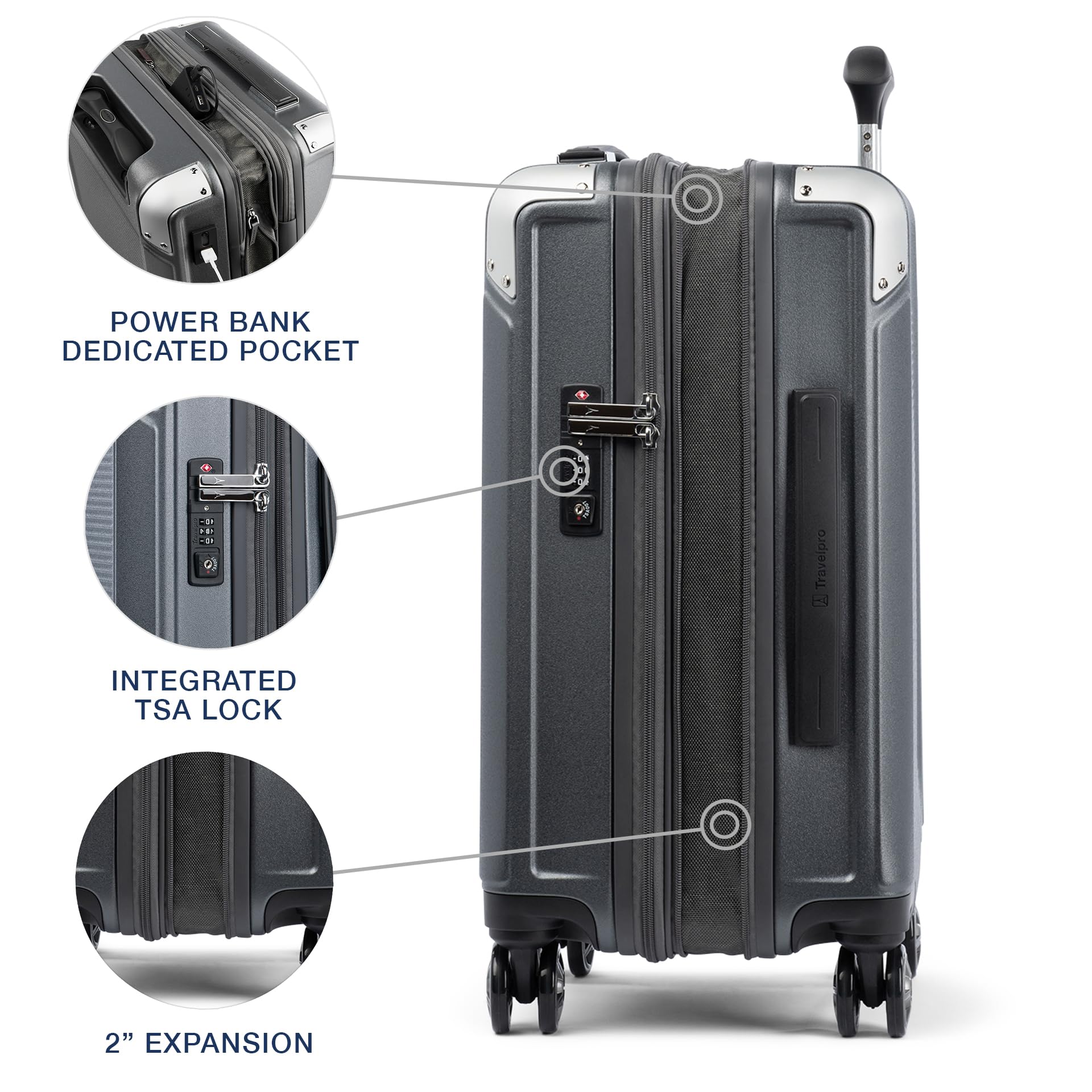 Travelpro Platinum Elite Hardside Expandable Carry on Luggage 20-Inch - 8 Wheel Spinner Suitcase with TSA Lock, Durable Polycarbonate Hard Shell in Vintage Grey - Perfect for Business Travel, Weekend Getaways & Airplane Cabin Use