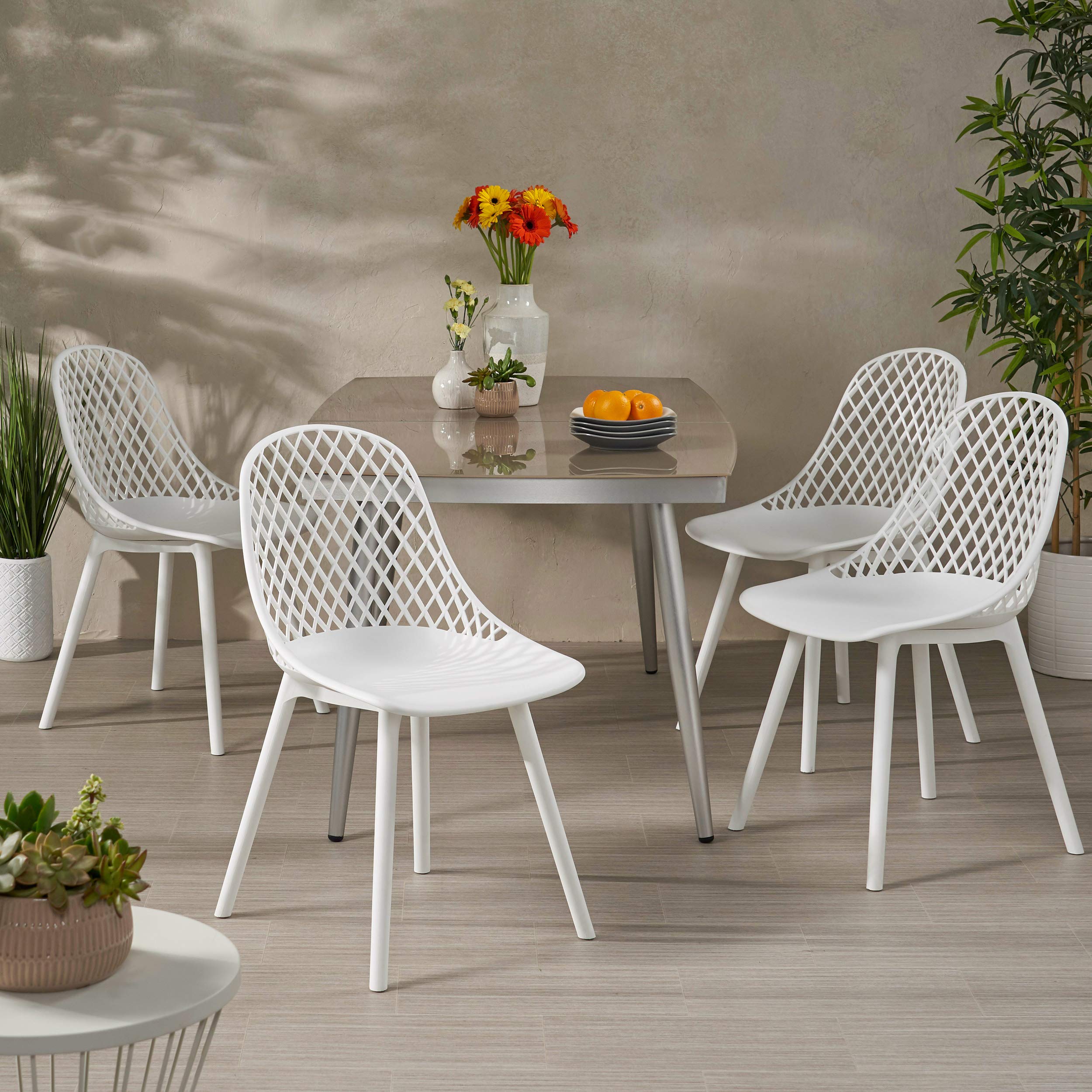 Christopher Knight Home Delora Outdoor Dining Chair Set of 4, White Weather-Resistant Patio Furniture - Perfect for Backyard, Garden, Poolside & Restaurant Outdoor Seating