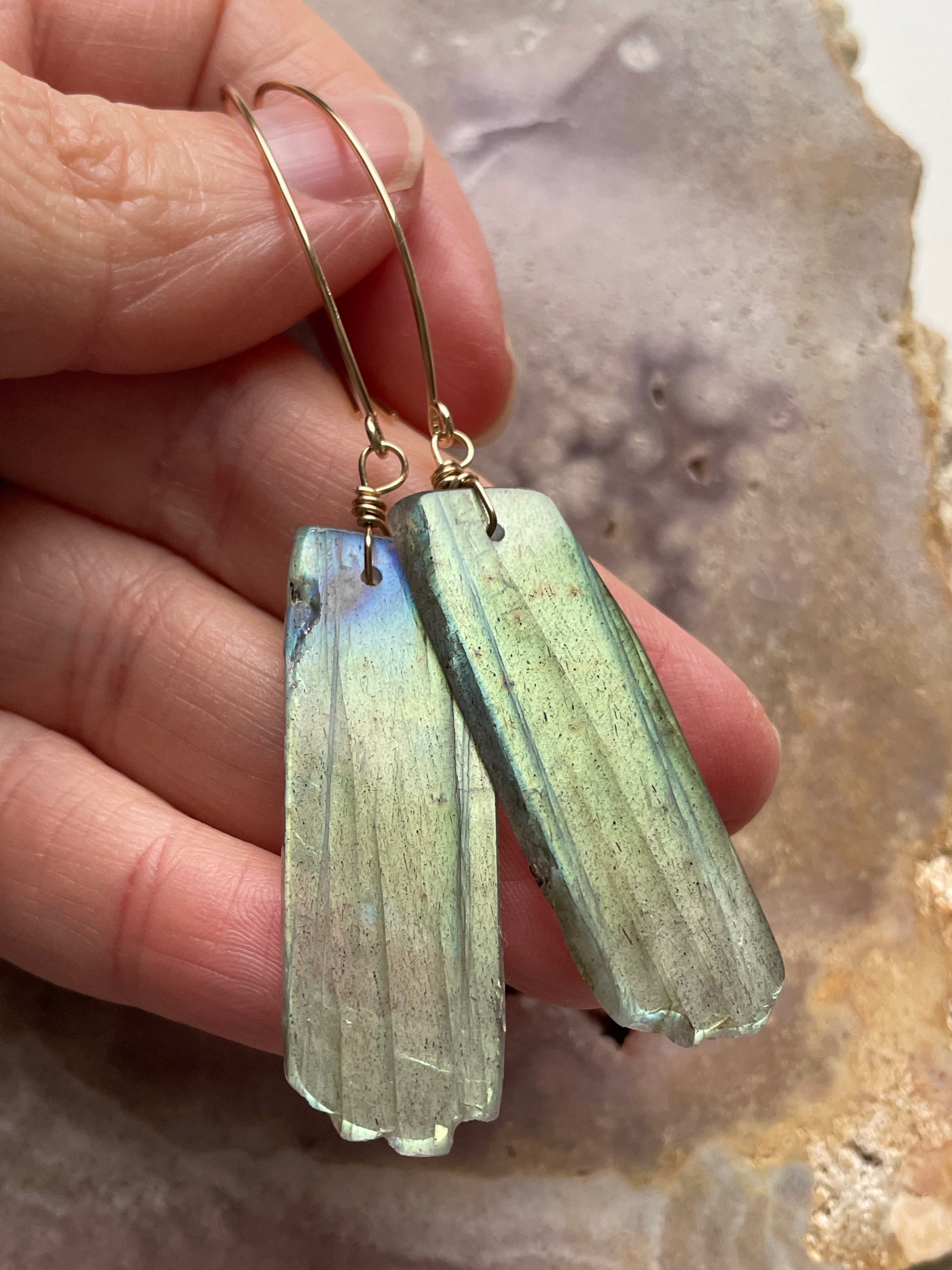 Gold Labradorite Dangle Drop Crystal Earrings for Women - Elegant Gemstone Jewelry for Party, Wedding & Evening Wear