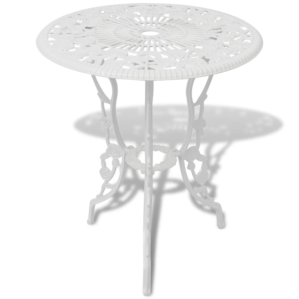 3-Piece White Cast Aluminum Bistro Set with Floral Accents - Elegant Outdoor Patio Dining Furniture for Garden, Balcony, and Backyard Relaxation - Perfect for Morning Coffee, Afternoon Tea, and Al Fresco Dining
