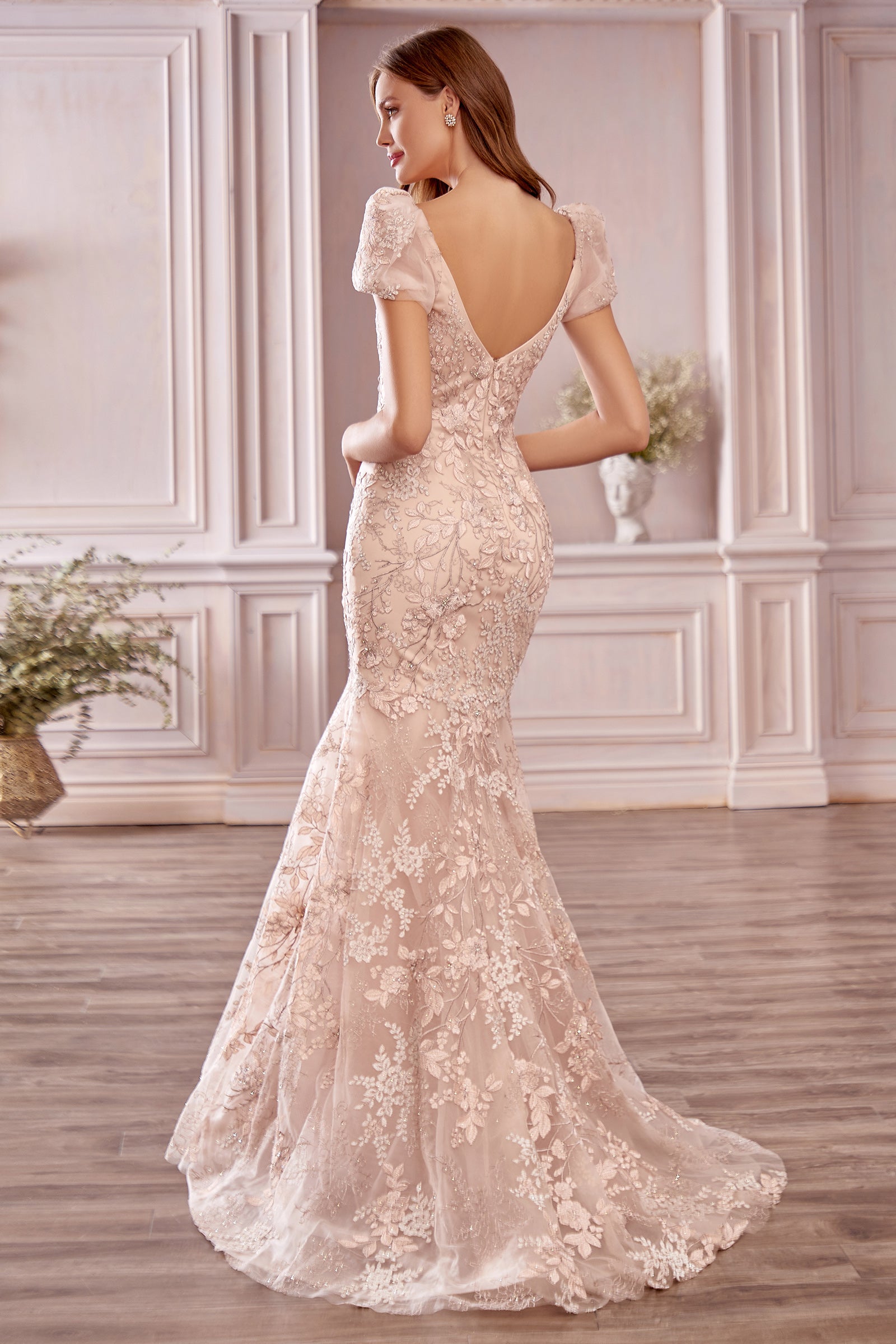 Andrea & Leo Blossom Lace Puff Sleeve Gown A1025 - Elegant Floral Lace Evening Dress for Women, Perfect for Weddings, Prom & Special Occasions