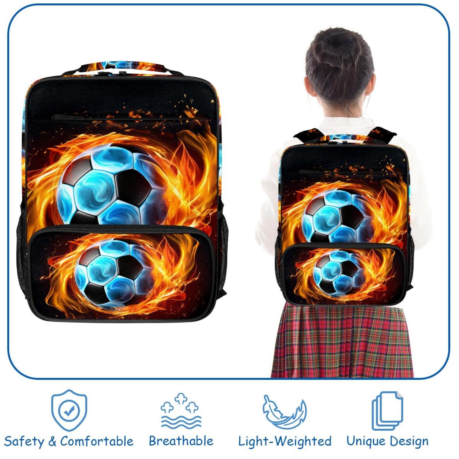 Best Travel Backpack for Men & Women - Lightweight Durable Hiking Backpack with Flaming Football Design - Perfect for Camping, Gym, Work & School