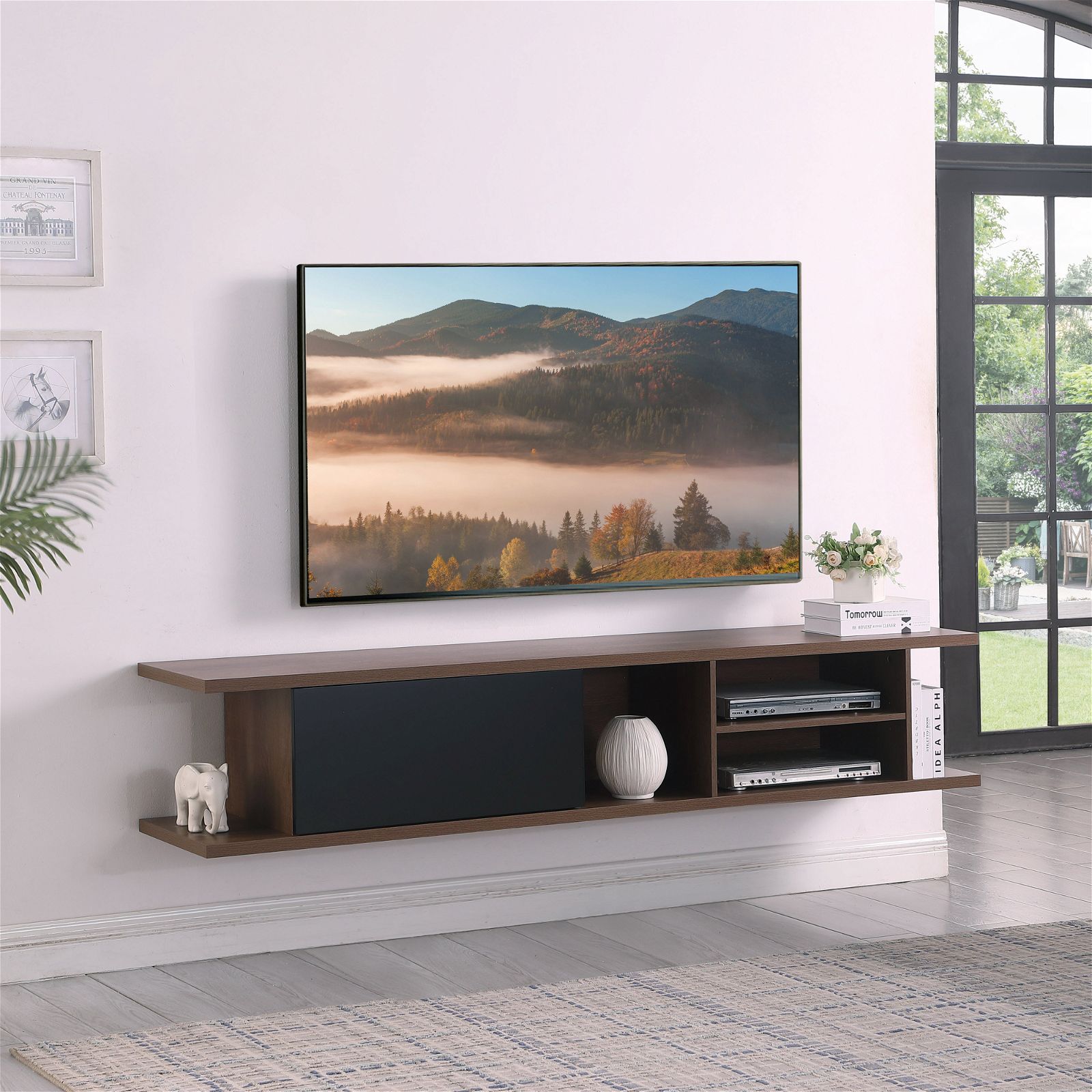Auldrin 200cm Floating TV Stand Entertainment Center - Wall Mounted Dark Oak Media Console for Living Room, Bedroom & Home Theater