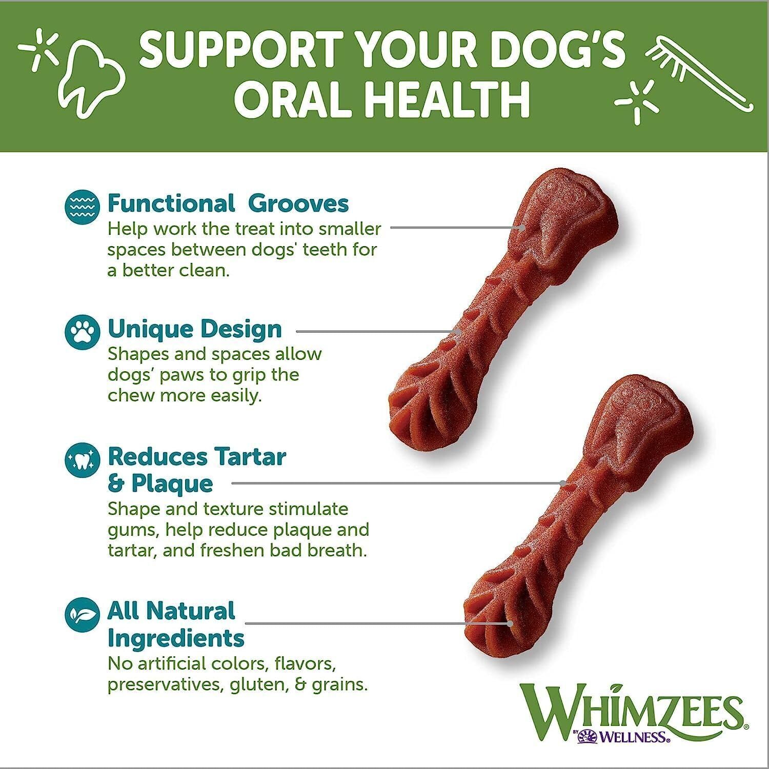 Whimzees Natural Grain-Free Dental Dog Treats for Small Breeds - Healthy Teeth & Gums Chews - Vegetarian Dental Care Snacks Variety Pack (2-Pack) - Perfect for Daily Oral Hygiene & Training Rewards