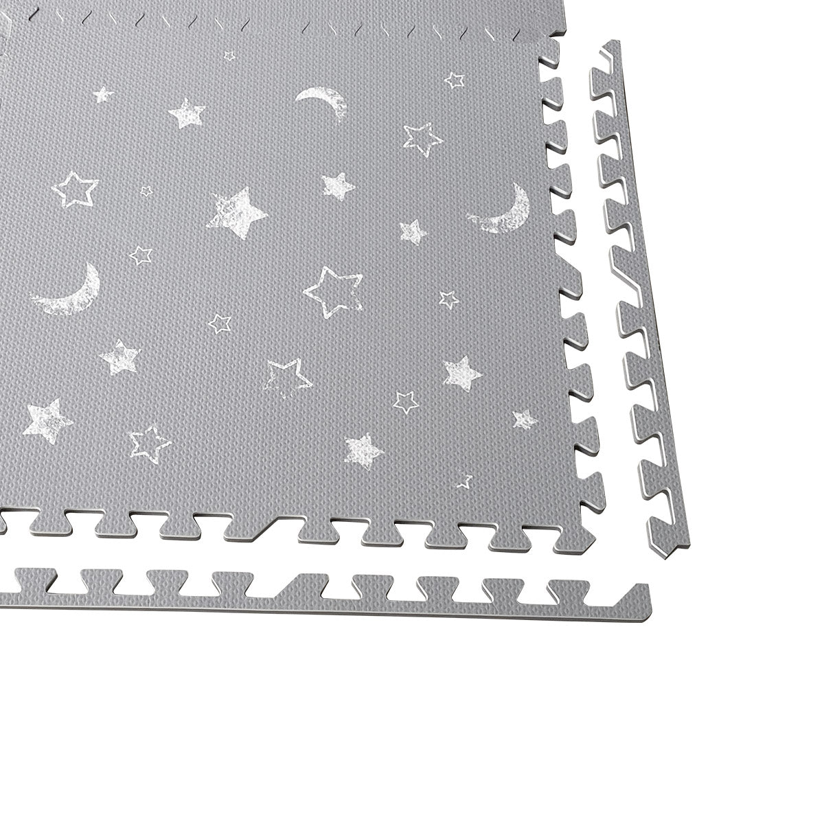 Grey Moon Star Puzzle Mat Tiles - Non-Slip Foam Flooring for Kids Playroom, Nursery & Daycare - Educational Space Theme Play Mat for Toddlers