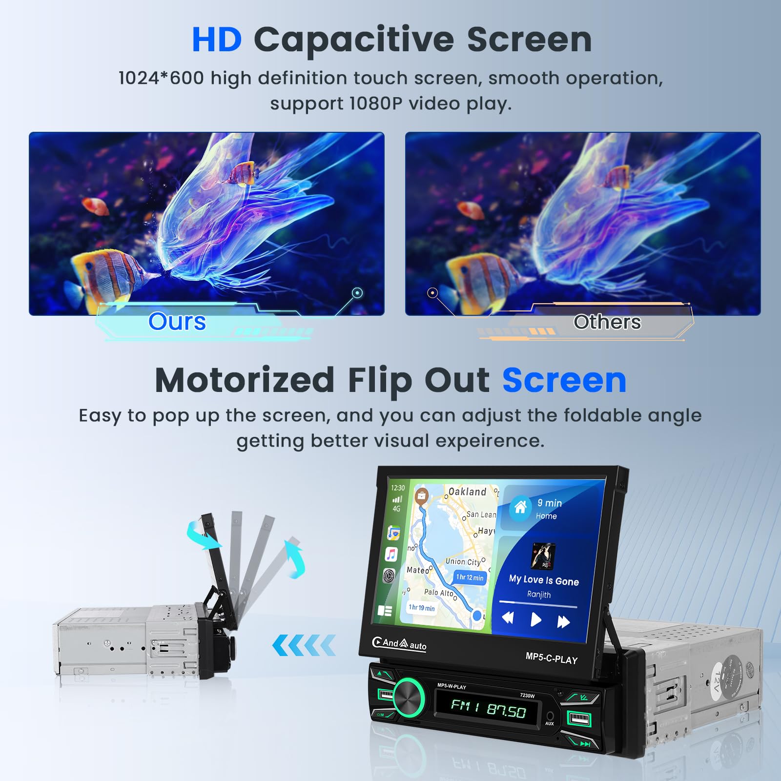 Hikity 1 Din Wireless CarPlay & Android Auto Car Stereo - 7