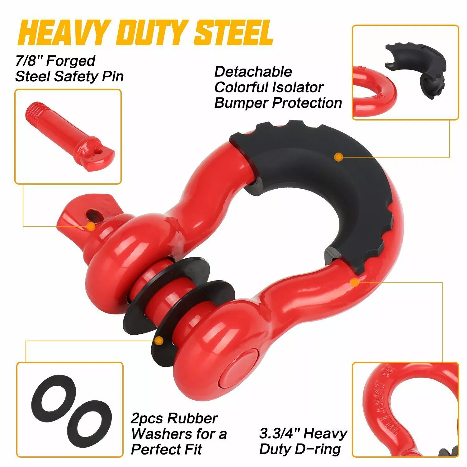 Heavy Duty 3/4 Inch D Ring Shackle - 2 Pack - For Towing, Off-Roading, Marine & Industrial Applications