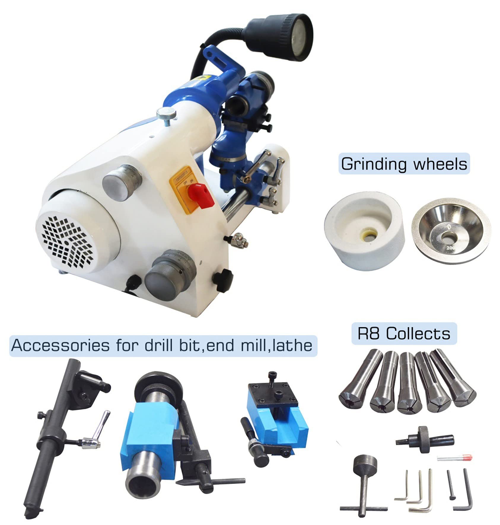 TECHTONGDA Professional Drill Bit Sharpener & End Mill Grinder - 220V R8 Collect Sharpening Machine with Accessories for Twist Drill & Cutter Tools | Perfect for Workshop, Metalworking & DIY Projects