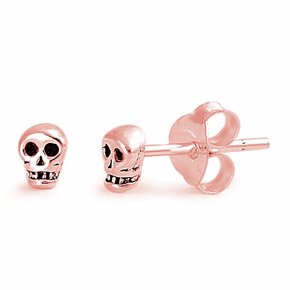 Stylish Rhodium/Yellow Gold/Rose Gold Plated Sterling Silver Tiny Skull Stud Earrings for Women - Perfect for Gothic, Punk, and Everyday Fashion Accessories