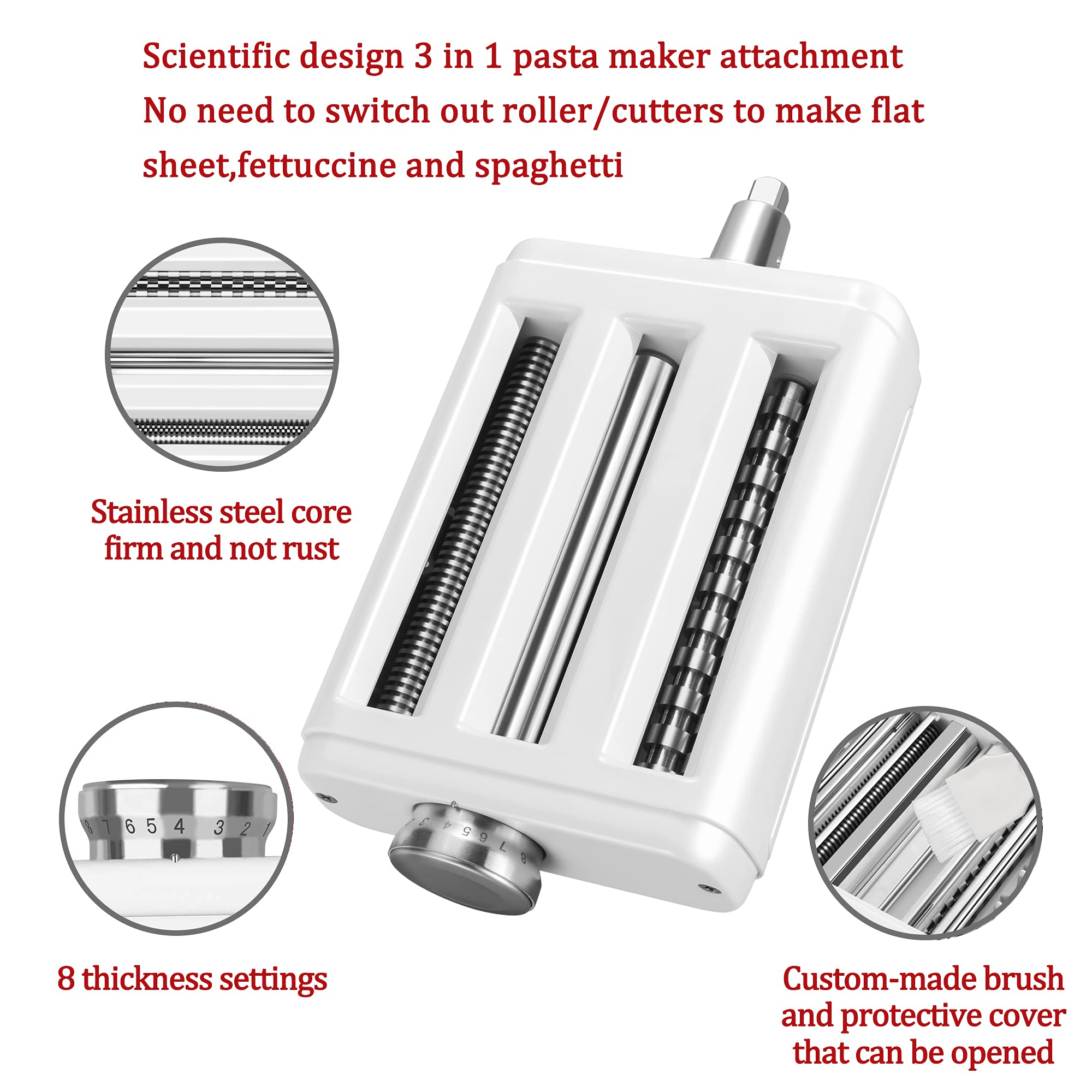 3-in-1 Pasta Maker Attachment for KitchenAid Stand Mixers - Dough Roller, Spaghetti & Fettuccine Cutter with Cleaning Brush | Perfect for Homemade Pasta, Ravioli & Noodles | Ideal for Italian Cooking, Family Dinners & Restaurant-Quality Meals