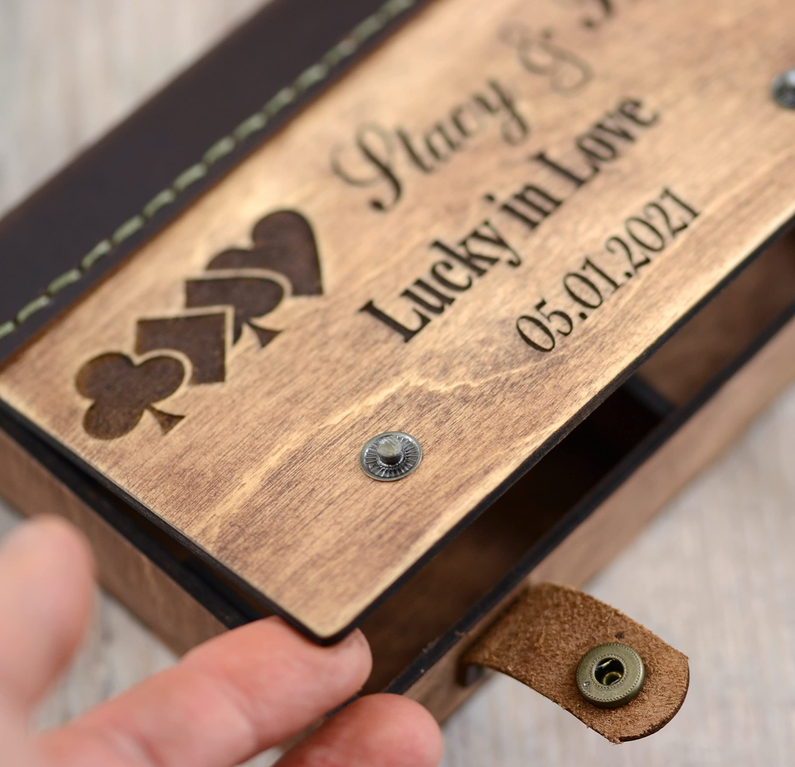Personalized Wooden Playing Card Storage Box - Handmade 2 Deck Holder for Bridge & Poker Players - Unique Anniversary Gift for Couples - Perfect for Game Nights, Travel & Collectible Card Storage