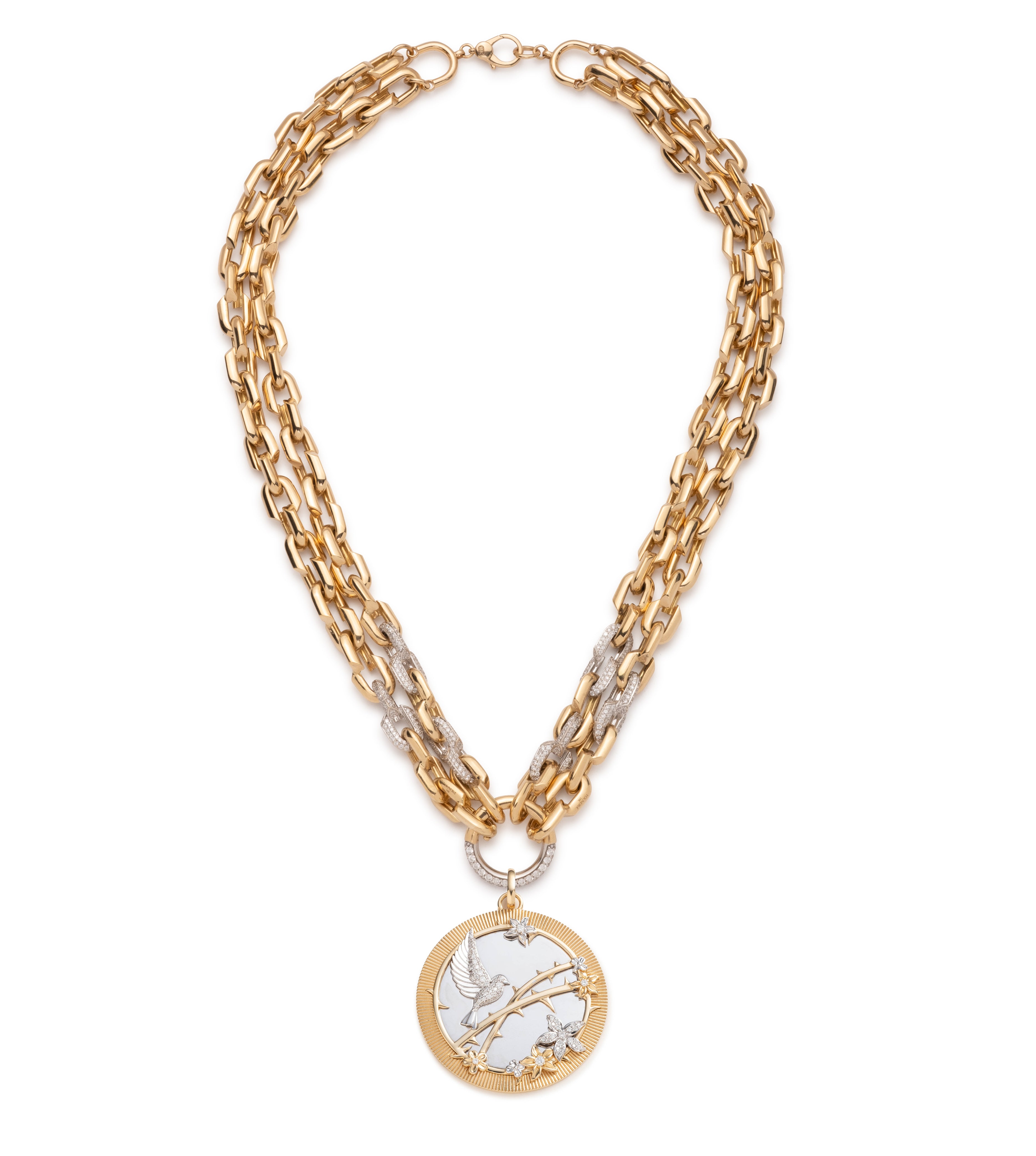 Resilience Strong Hearts Double Strand Necklace - 14K Mixed Gold & Diamond Pendant for Women, Gift for Her, Anniversary, Valentine's Day, Birthday Jewelry