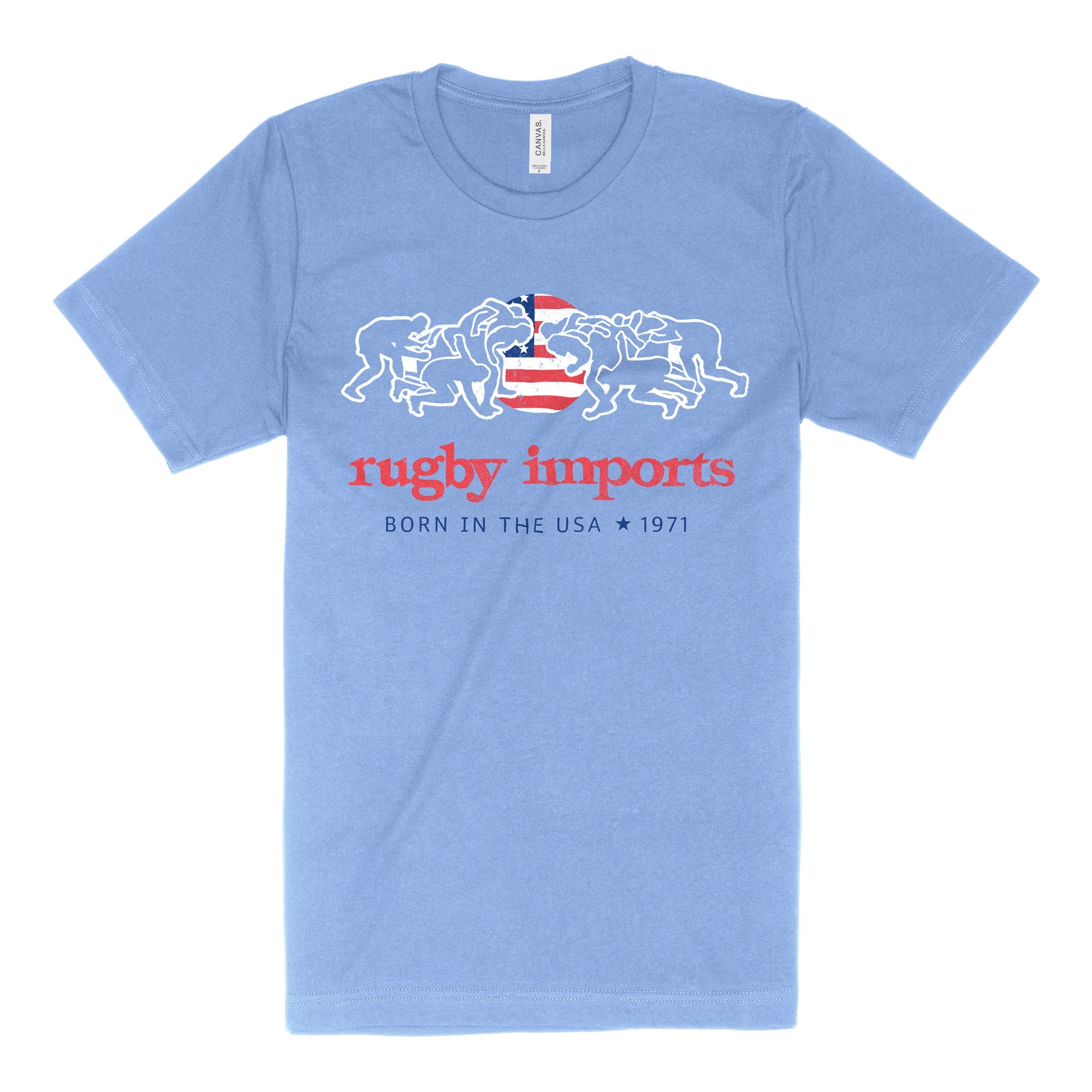 Born in the USA Scrum T-Shirt - Patriotic American Flag Graphic Tee for Men & Women - Perfect for Rugby Fans, Sports Enthusiasts and Casual Wear