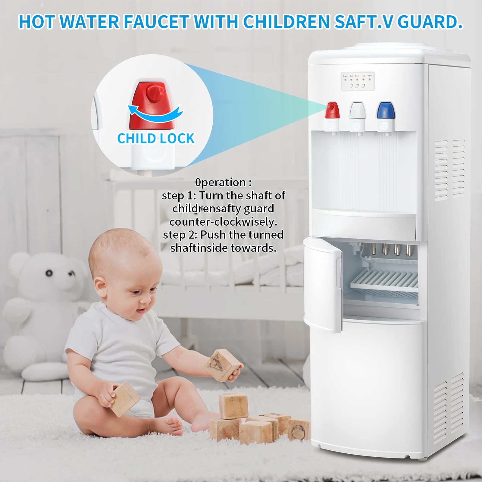 Antarctic Star 2-in-1 Freestanding Water Cooler Dispenser with Ice Maker - Hot & Cold Top Loading Water Dispenser for Home/Office - Compatible with 2/3/5 Gallon Bottles - Child Safety Lock - White (Perfect for Kitchens, Break Rooms & Outdoor Events)