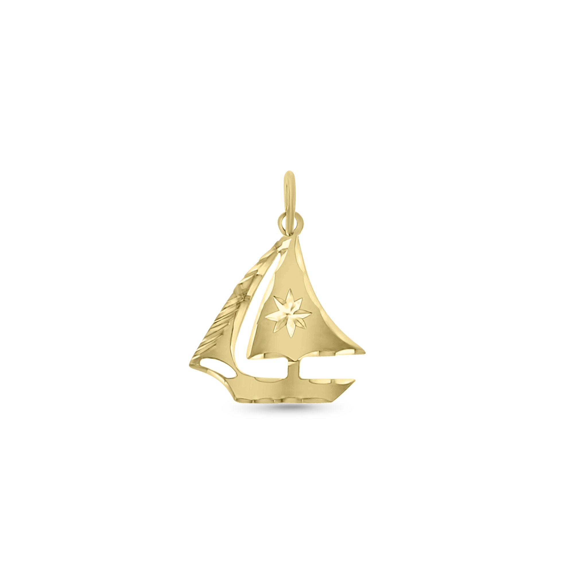 14K Yellow Gold Diamond-Cut Star Sailboat Pendant Necklace - Perfect for Gifts, Anniversaries & Nautical-Themed Jewelry Collections