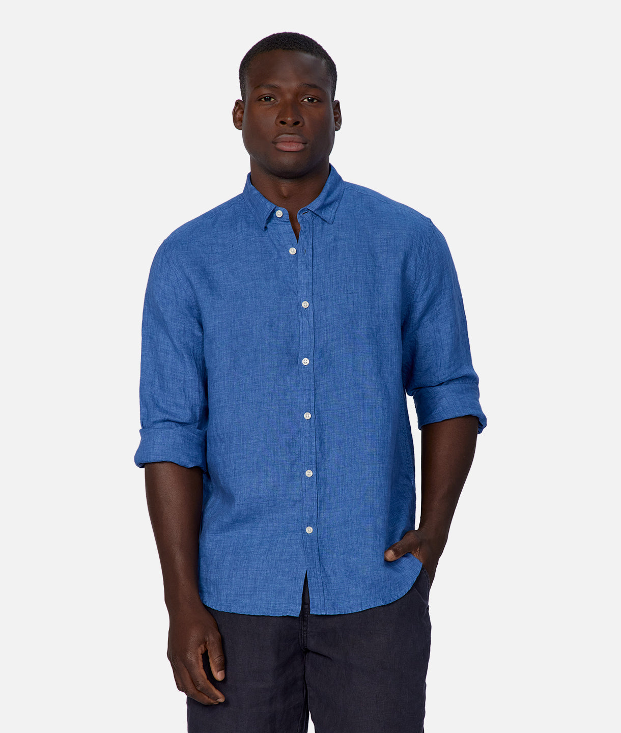 Premium Long Sleeve Linen Shirt for Men - Breathable & Comfortable Indigo Blue Casual Wear - Perfect for Office, Travel & Summer Outfits