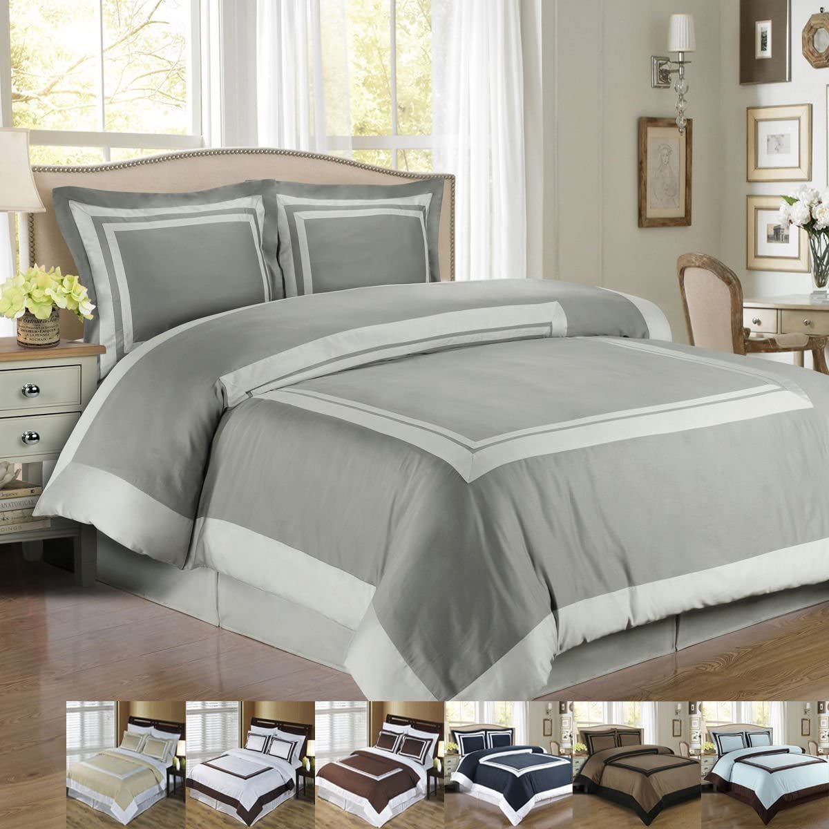 Royal Hotel Luxury 4-Piece King/Cal-King Comforter Set - 100% Cotton 300 Thread Count - Blue & Chocolate - Perfect for Master Bedroom & Guest Room Decor
