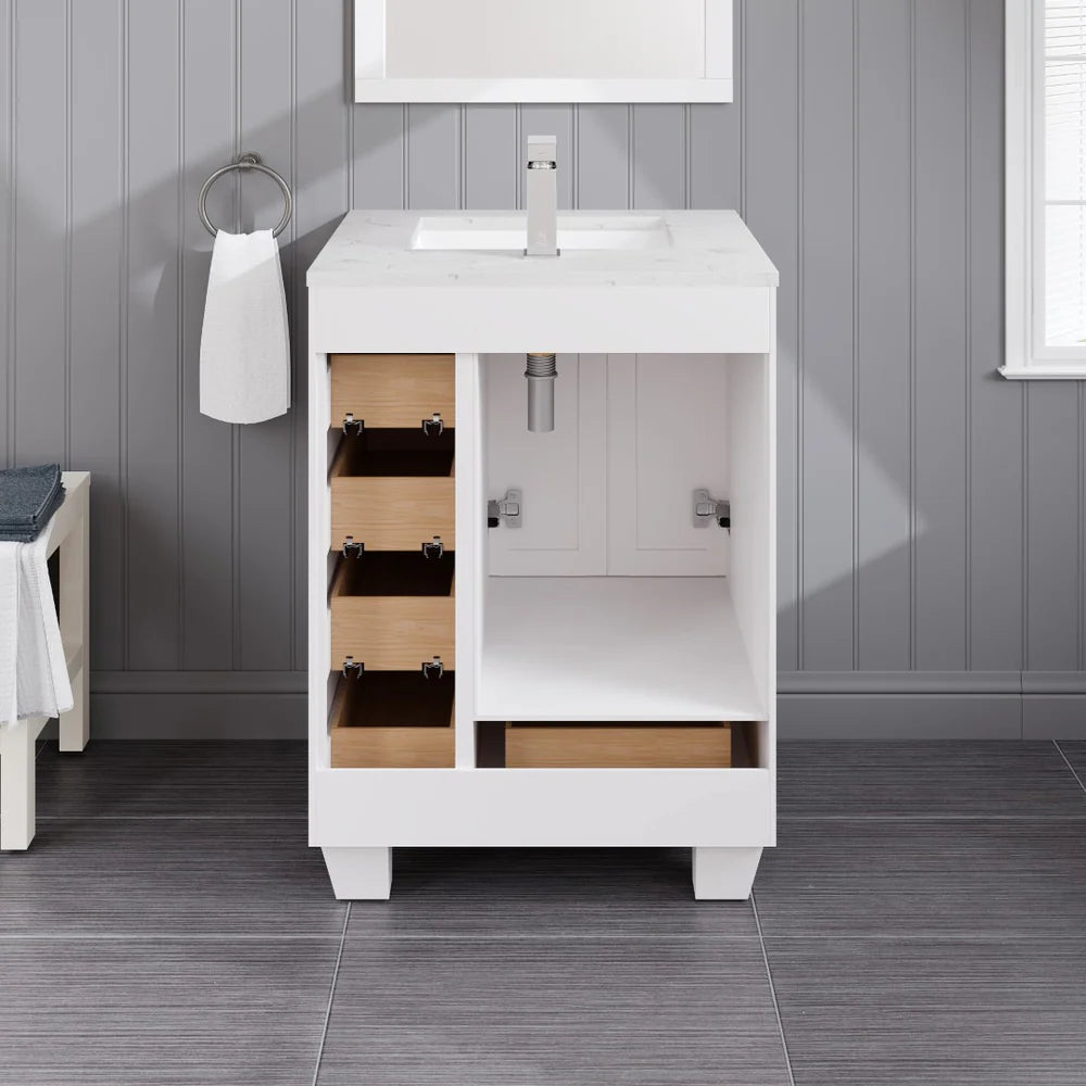 Eviva Acclaim 24 Inch Modern Bathroom Vanity Set with Carrara Quartz Countertop - Perfect for Small Bathrooms, Powder Rooms & Master Bath Renovations