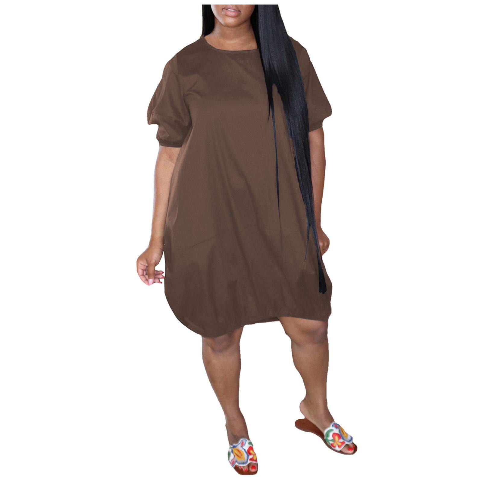 Women's Casual Summer Gradient Print Short Sleeve Midi Dress - Plus Size Flowy Beach Dress for Vacation, Party & Everyday Wear