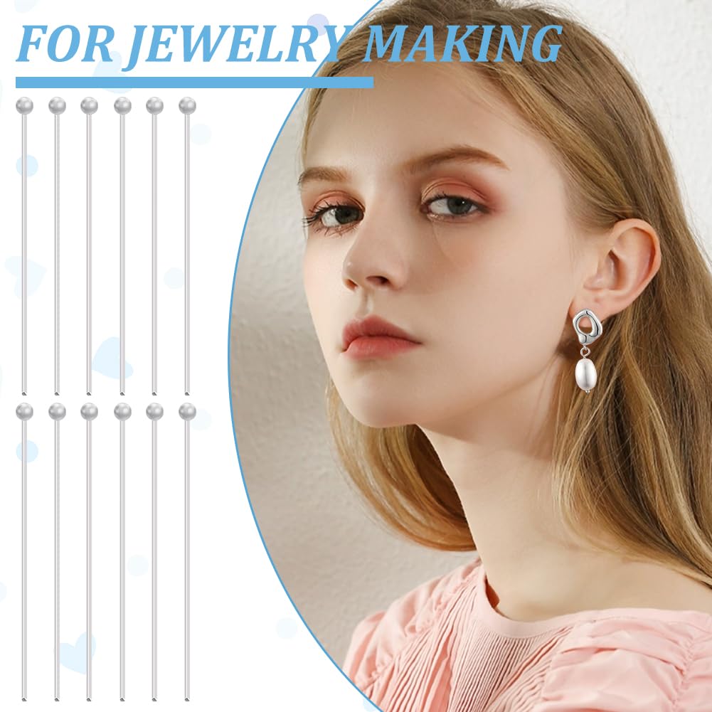 BENECREAT 30Pcs 925 Sterling Silver Ball Head Pins - 24 Gauge Jewelry Making Supplies for Earrings, Bracelets & DIY Crafts - 1.2 Inch Long Silver Wire Findings (Perfect for Beading, Wire Wrapping & Handmade Jewelry Design)