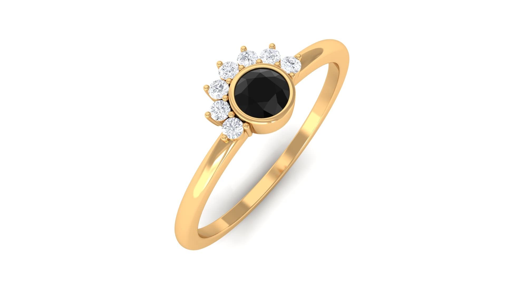 Natural Black Diamond Promise Ring for Women - 14K Solid Gold Bezel Set with Half Halo - Elegant Black & White Diamond Self Love Jewelry - Perfect for Anniversaries, Engagements & Special Occasions