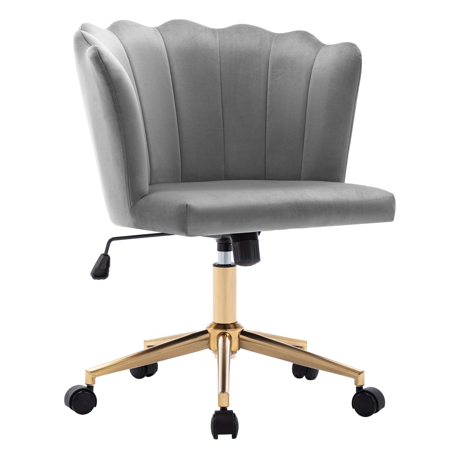 DUHOME Modern Velvet Fabric Office Chair - Adjustable Swivel Desk Chair with Gold Base for Home & Workspace | Grey Accent Chair for Comfortable Working & Studying