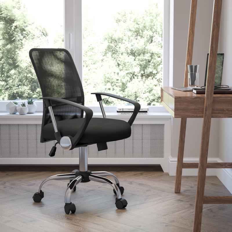 Ergonomic FLASH Jenkins Mid Back Mesh Office Chair with Lumbar Support & Adjustable Arms - Black Swivel Task Chair for Home Office, Gaming & Workspace Comfort