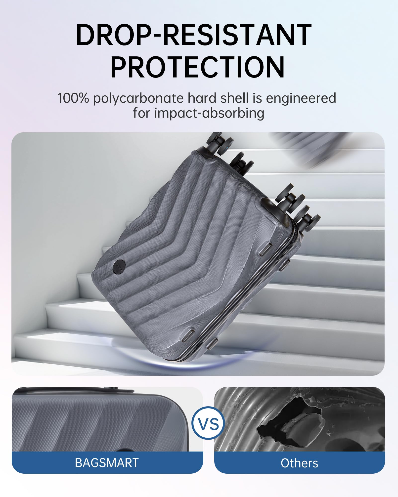 BAGSMART 20 Inch Carry On Luggage - Airline Approved Hardside Spinner Suitcase (22x14x9 Inches) - Lightweight PC Travel Luggage for Men & Women in Grey - Perfect for Business Trips & Weekend Getaways
