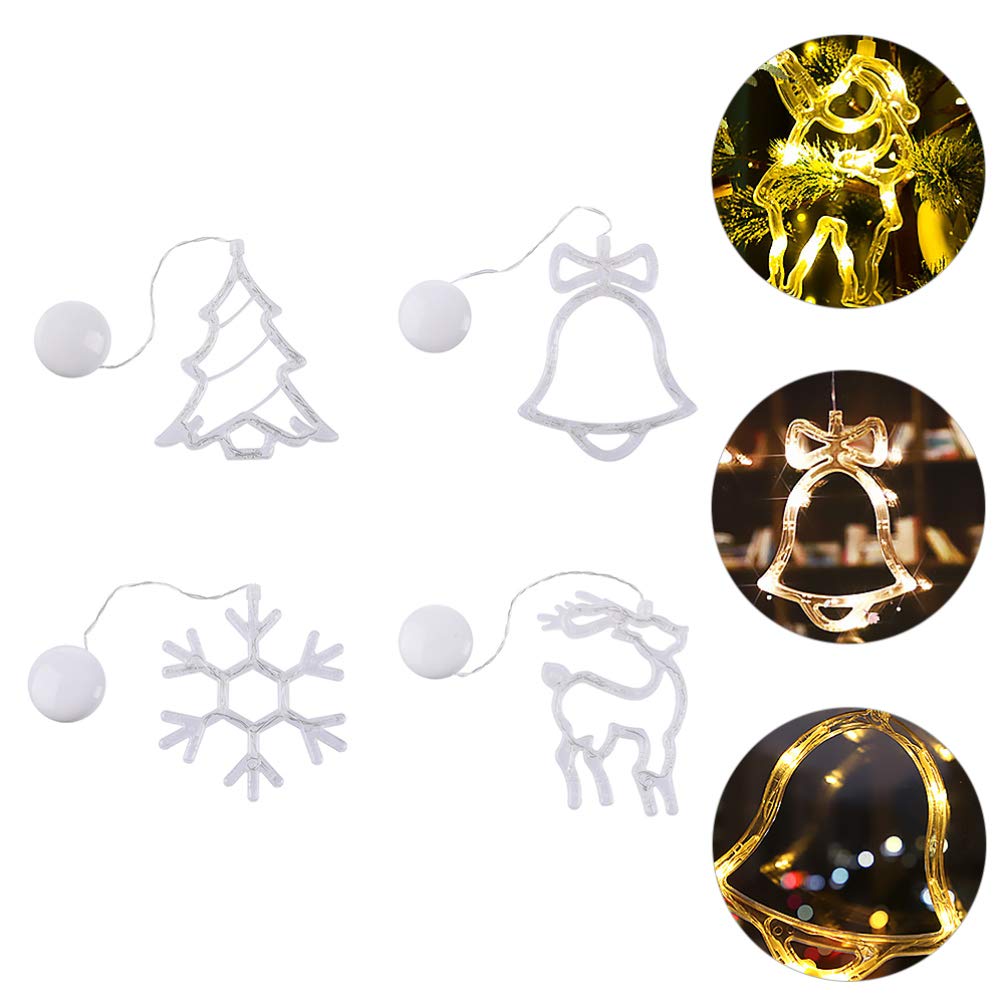 4-Pack Christmas Window Lights with Suction Cups - LED Copper Wire Hanging Lights for Xmas Tree Decor, Indoor/Outdoor Wall Sconce - Perfect for Holiday Home Decor, Bedroom, Living Room & Party Lighting