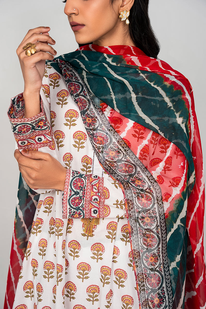 IVORY CHINTZ 3PC PRINTED LAWN SUIT - Elegant Floral Printed Cotton Outfit for Women | Perfect for Summer Parties, Weddings & Formal Occasions