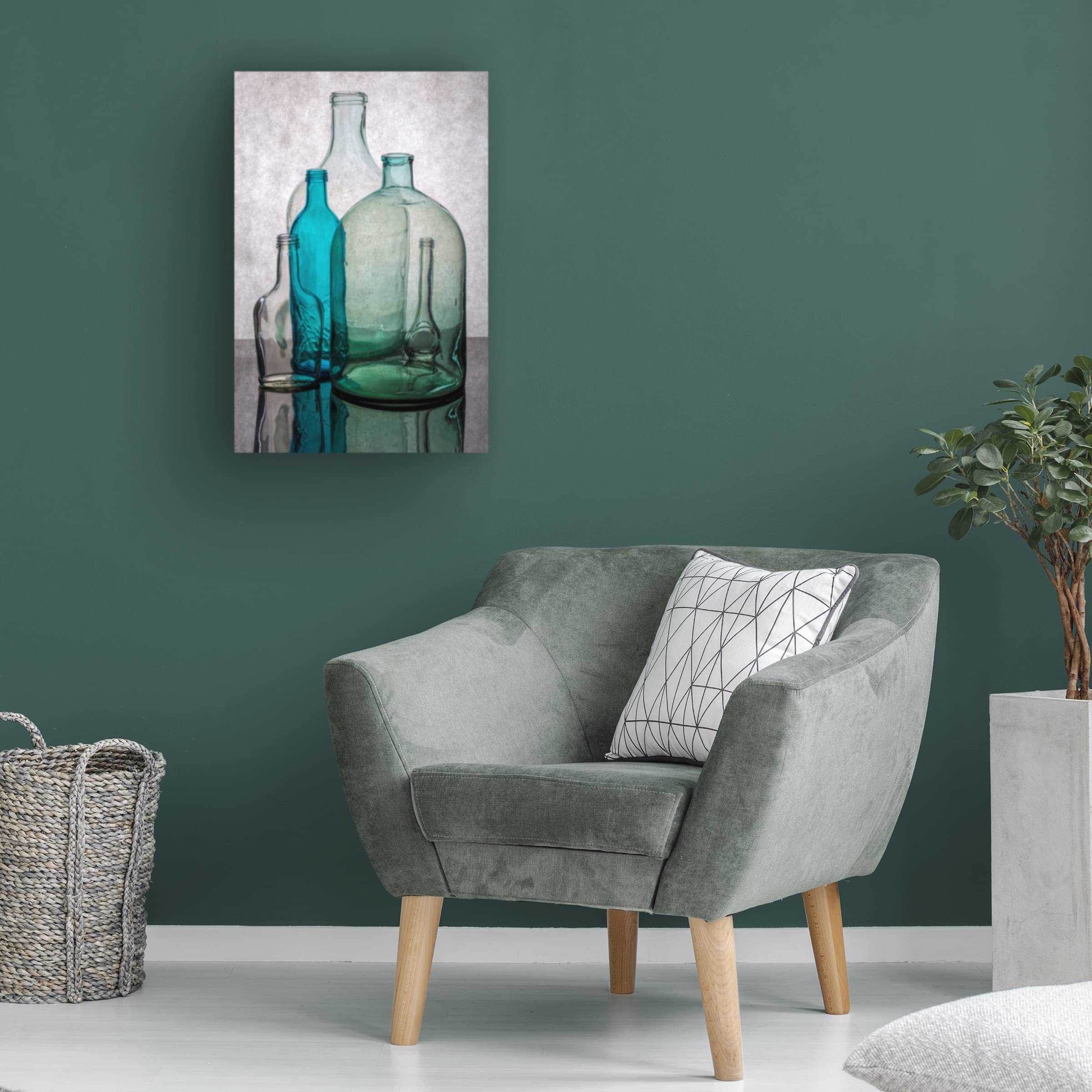 Brig Barkow 'Still Life With Different Transparent Glass Bottles' Canvas Wall Art Print - Modern Home Decor for Living Room, Bedroom & Office