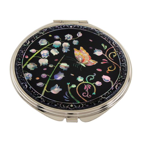 Pearl Compact Mirror 2X/1X Magnification - Travel Makeup Mirror for Women, Perfect Gift for Mom & Purse - Lily of the Valley Design