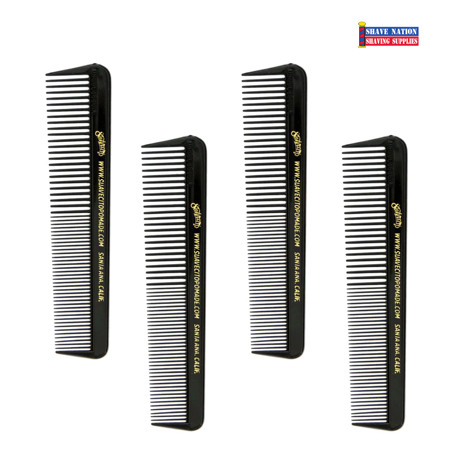 Suavecito 5 Inch Black Pocket Comb 4 Pack - Premium Hair Styling Combs for Men & Women - Perfect for Travel, Barber Shops & Everyday Grooming