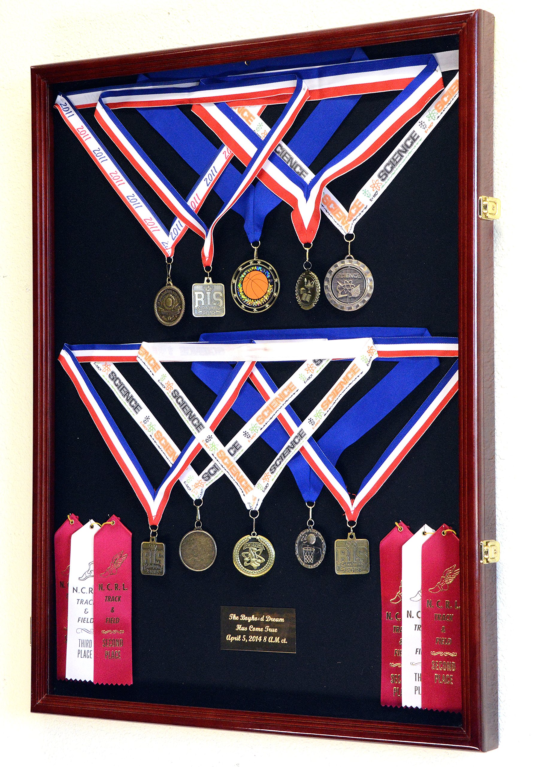 XL Military Display Case - Cherry Wood Shadow Box for Medals, Pins, Patches, Badges, Ribbons & Insignia - Perfect for Veterans, Collectors & Home Decor