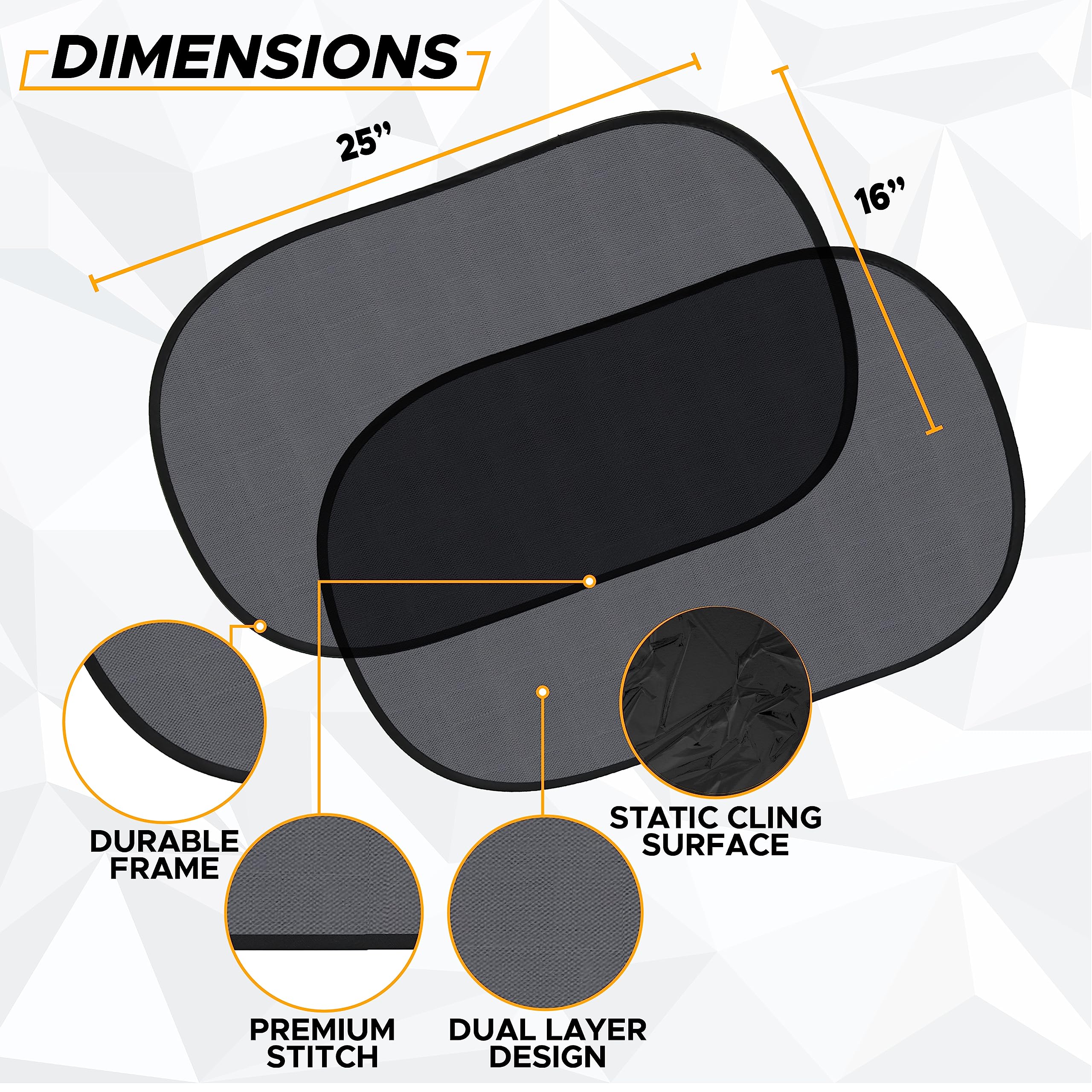 20”x12” Car Windshield Sun Shade + Side Window Shades (4 Pack) & 39”x17” Rear Window Sun Shade | Complete UV Protection for Baby & Child Safety | Car Interior Accessories for Summer Heat | Perfect for Road Trips, School Runs & Family Travel