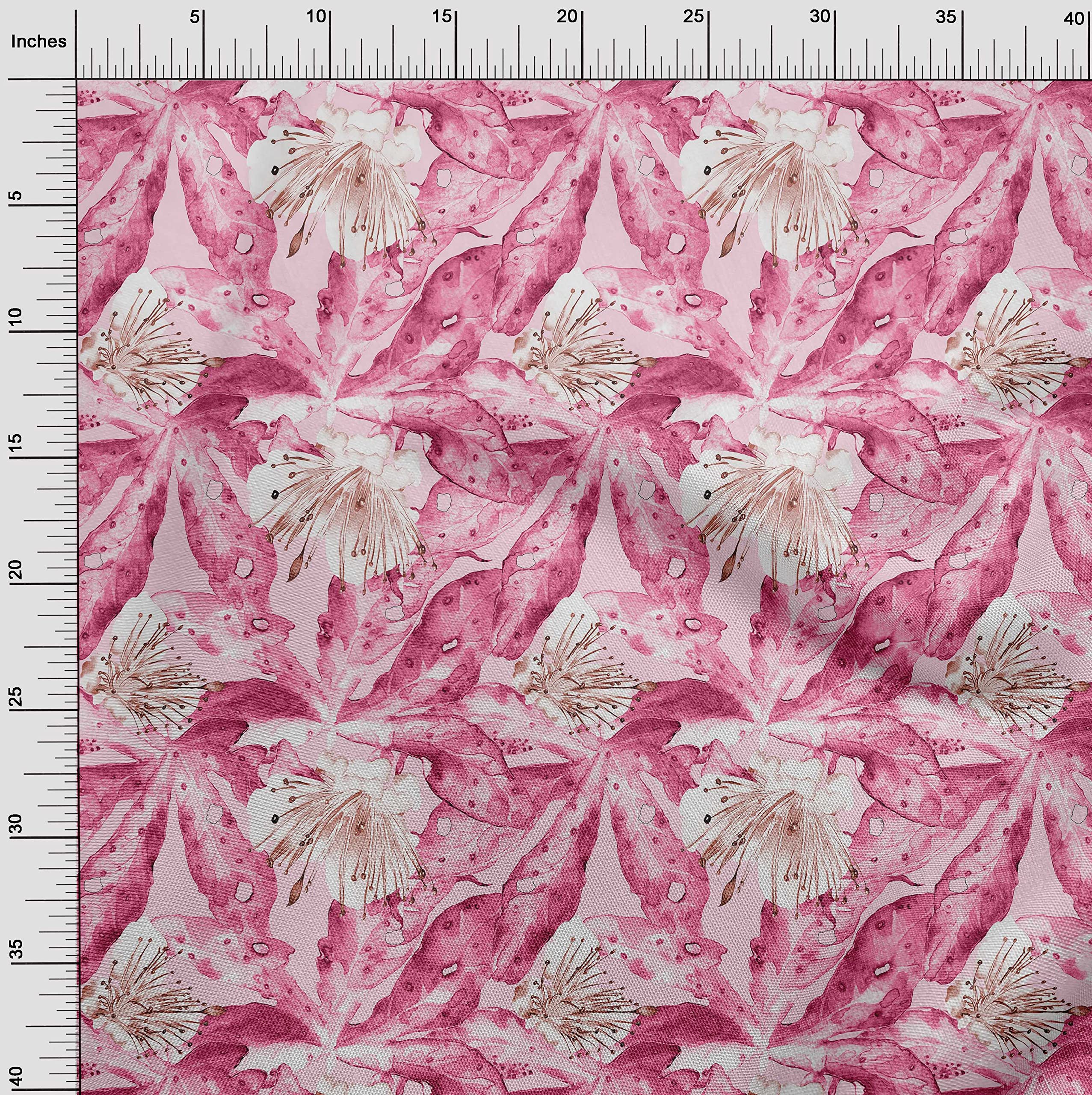 oneOone Polyester Spandex Light Pink Tropical Floral Print Fabric - 56 Inch Wide Dress Material by The Yard | Perfect for Summer Dresses, Skirts & DIY Fashion Projects