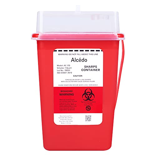 Alcedo 1 Quart Sharps Container - Safe Biohazard Needle & Syringe Disposal for Home, Travel & Professional Use | Portable Medical Waste Bin for Diabetics, Tattoo Artists & Healthcare Workers