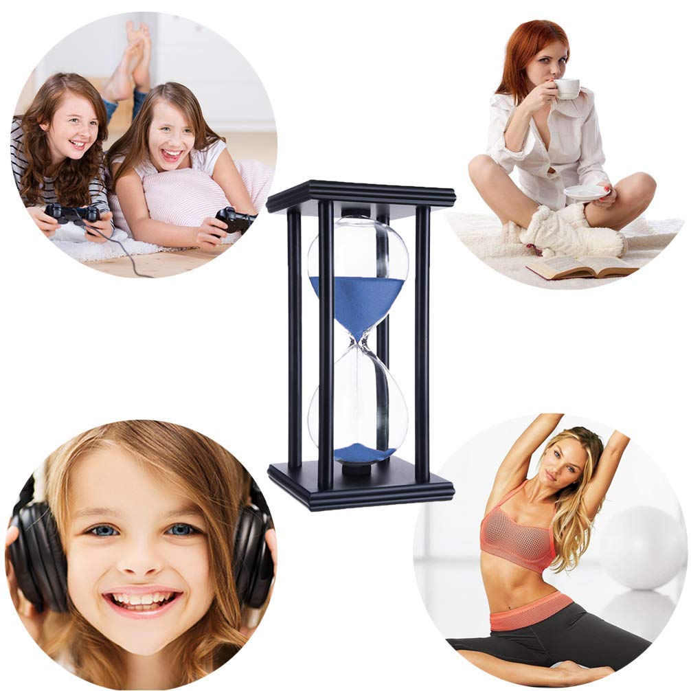 60 Minute Sand Timer - Black Frame Blue Sand Hourglass for Kitchen, Office, Classroom, Games | Perfect for Cooking, Study, Meditation & Party Decor