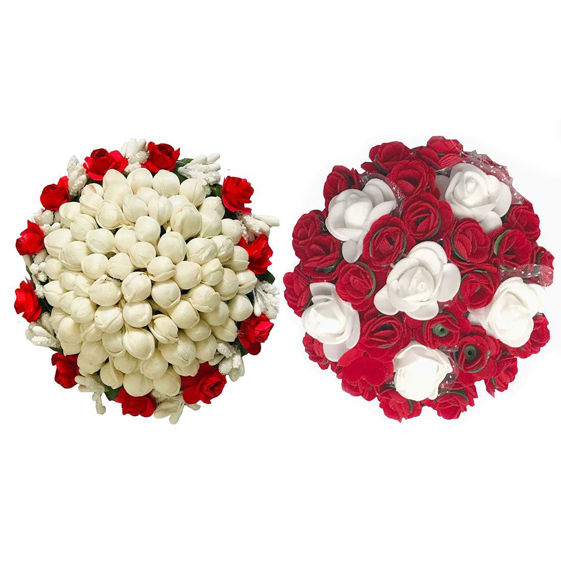 GuruEmbellish Artificial Flower Bun Juda Maker - Floral Gajra Hair Accessories for Women & Girls - Multi-Color Pack of 2 - Perfect for Weddings, Parties & Festive Occasions