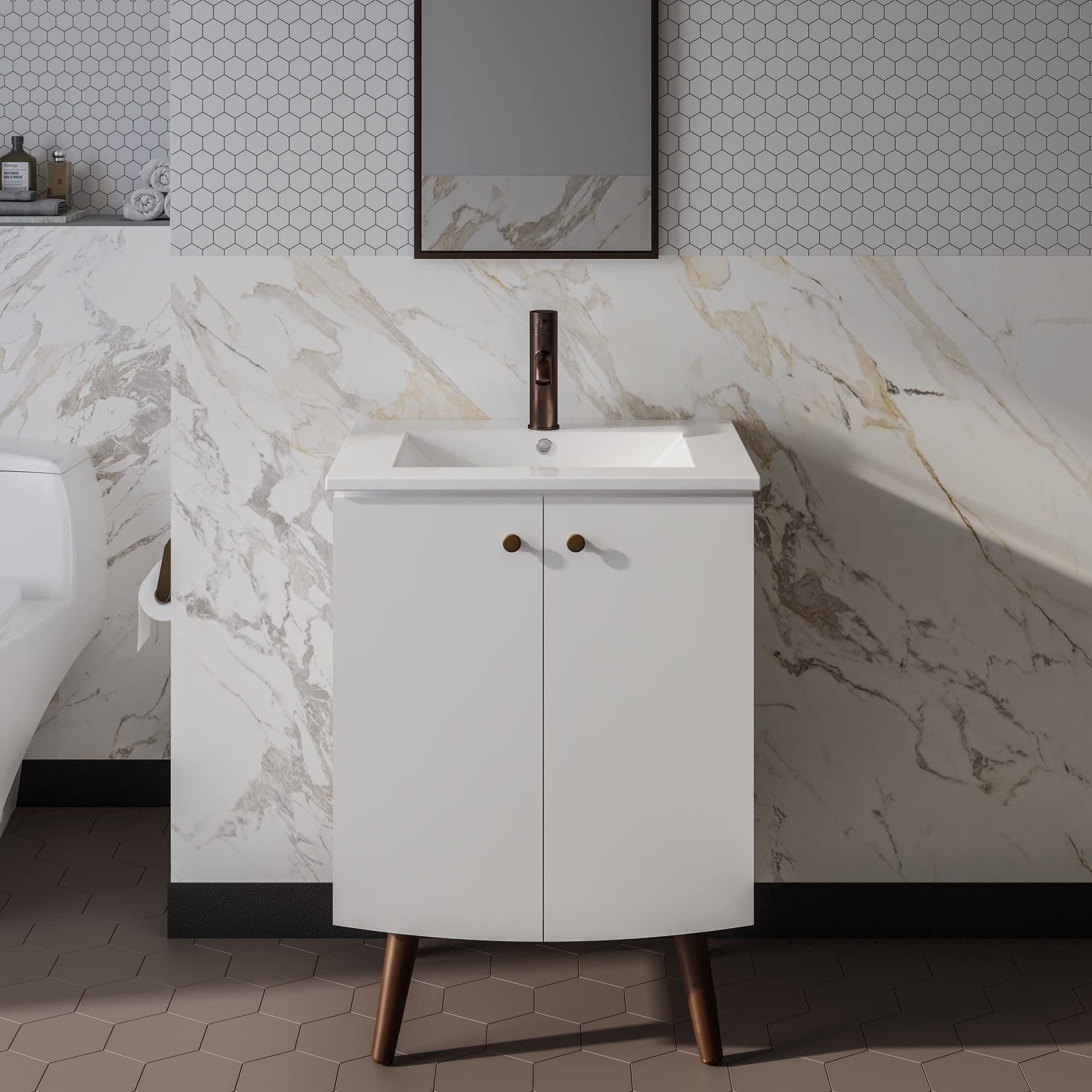Swiss Madison Manoir 24 Inch White Bathroom Vanity with Sink - Modern Space-Saving Vanity for Small Bathrooms & Powder Rooms