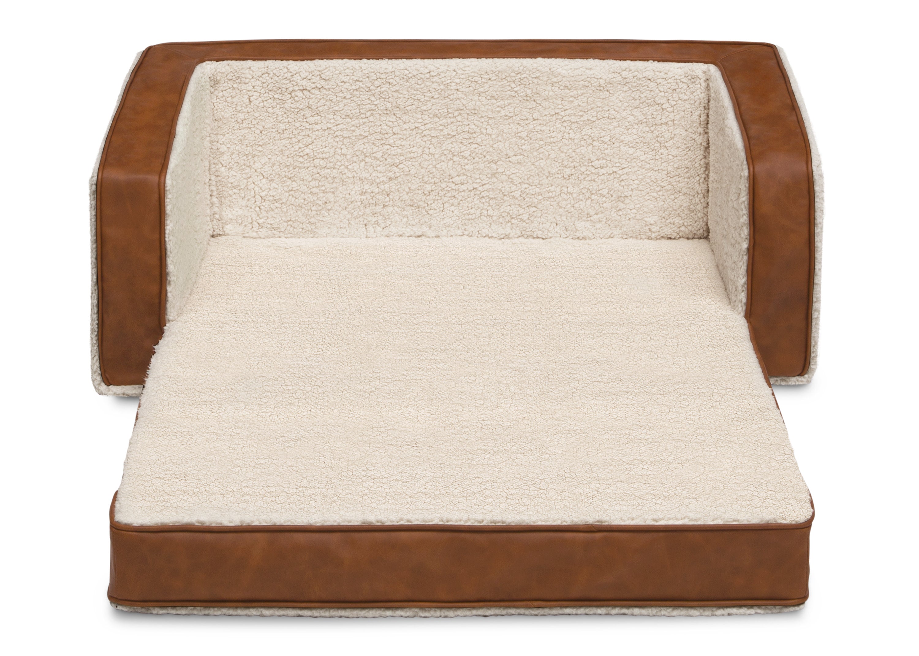 Personalized Cozee Flip Out Sherpa & Leather 2-in-1 Convertible Sofa to Lounger for Kids - Perfect for Playrooms, Bedrooms & Small Spaces