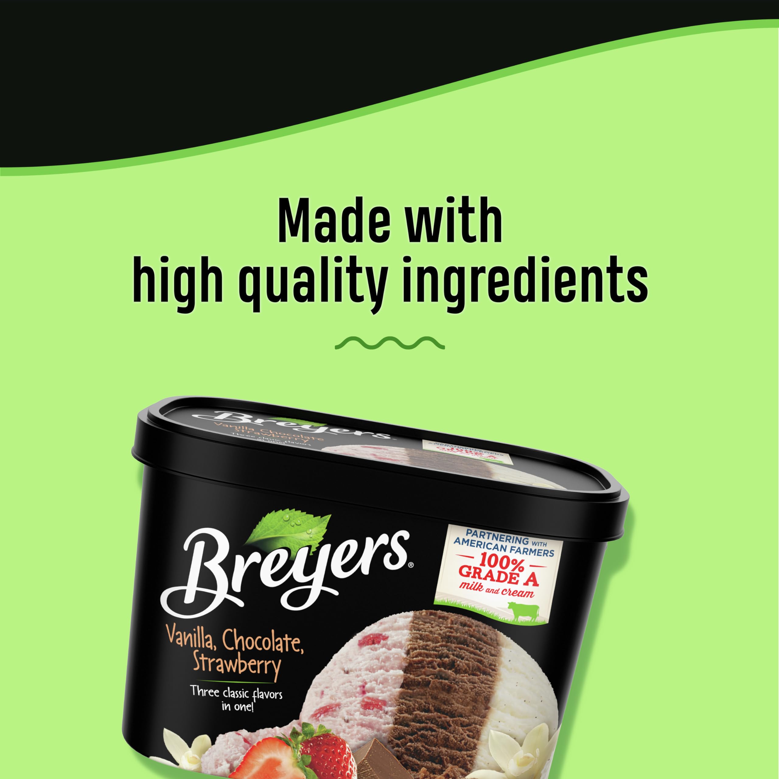 Breyers Original Ice Cream - Vanilla, Chocolate & Strawberry Flavors - 1.4L Tub - Made with 100% Grade A Milk & Cream - Perfect for Desserts, Parties & Family Treats