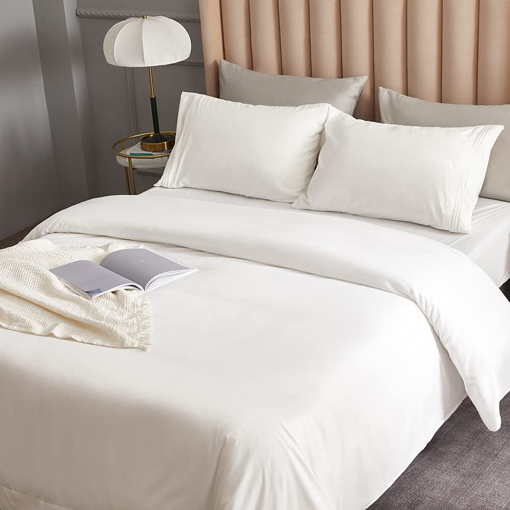 DERBELL 4-Piece California King Bed Sheet Set - Ultra Soft Brushed Microfiber Bedding with Deep Pockets | Breathable & Cooling Sheets for All Seasons | Includes Fitted Sheet, Flat Sheet & 2 Pillowcases | Perfect for Master Bedroom, Guest Room or Vacation Home