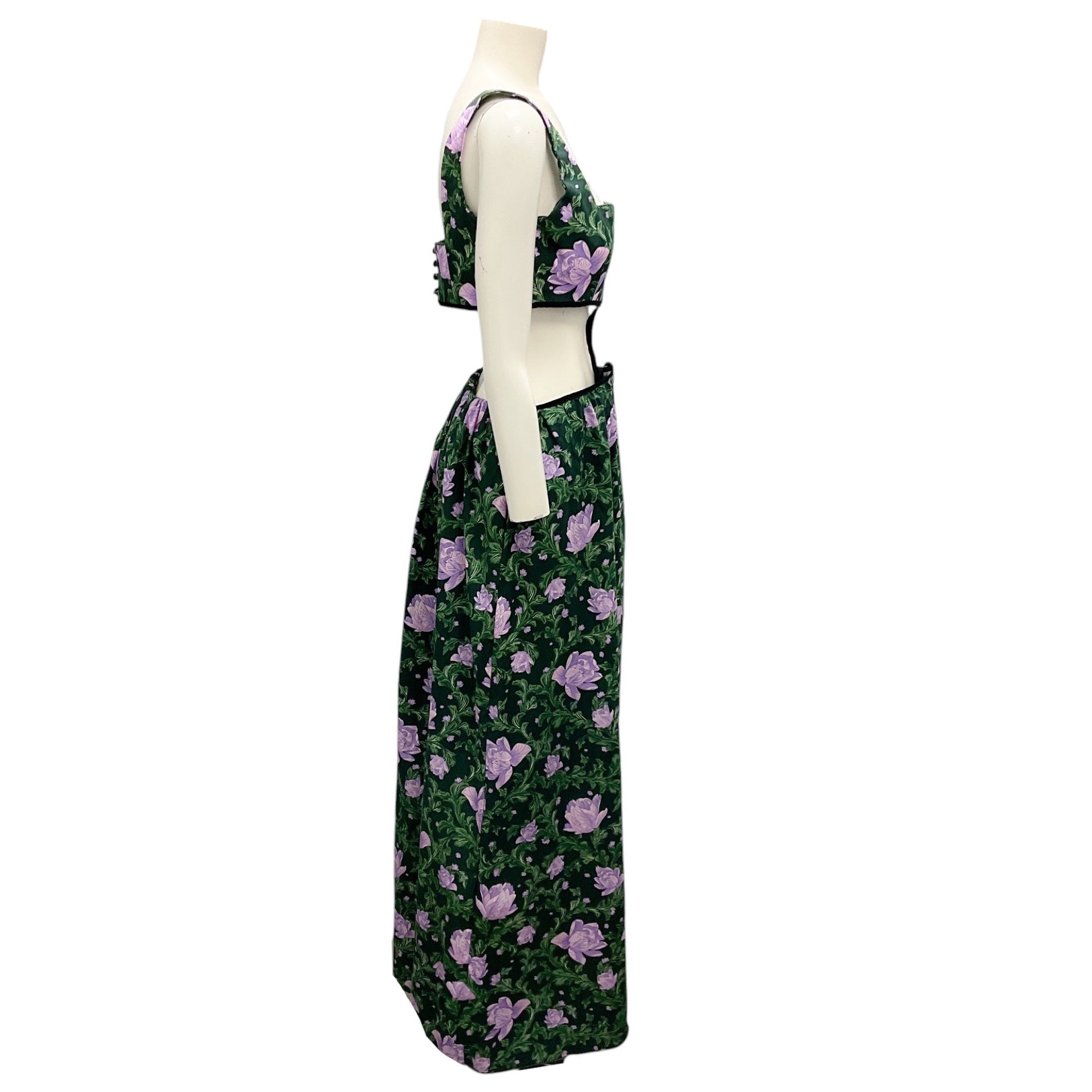 Agua Bendita Green & Purple Multi Peonia Maxi Dress - Floral Boho Chic Beach Dress for Summer Vacations & Tropical Getaways