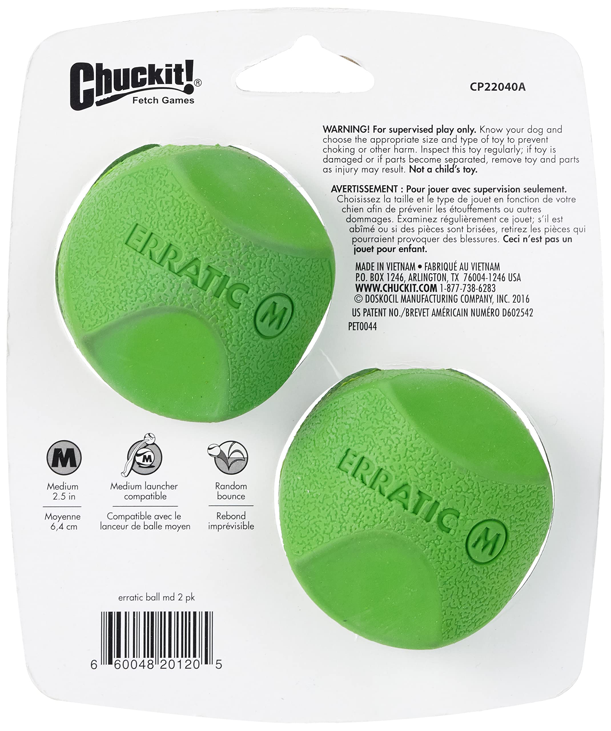 Chuckit! Erratic Ball Medium Dog Toy - 2.5 Inch Bouncing Fetch Ball for Dogs, Pack of 2 - Perfect for Indoor & Outdoor Play, Training, and Exercise