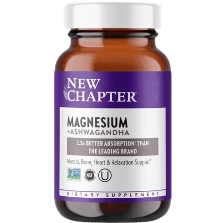 New Chapter Magnesium & Ashwagandha Supplement - 30 Tablets for Stress Relief, Sleep Support & Muscle Relaxation - Organic Herbal Stress & Anxiety Relief for Daily Wellness Routine