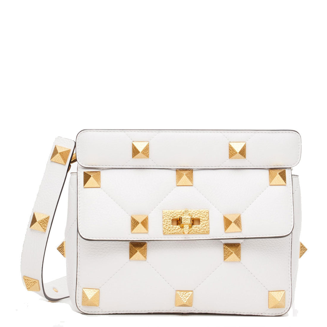 Roman Stud Grained Leather Medium Shoulder Bag - White | Elegant Crossbody Purse for Women, Perfect for Work, Travel & Daily Use